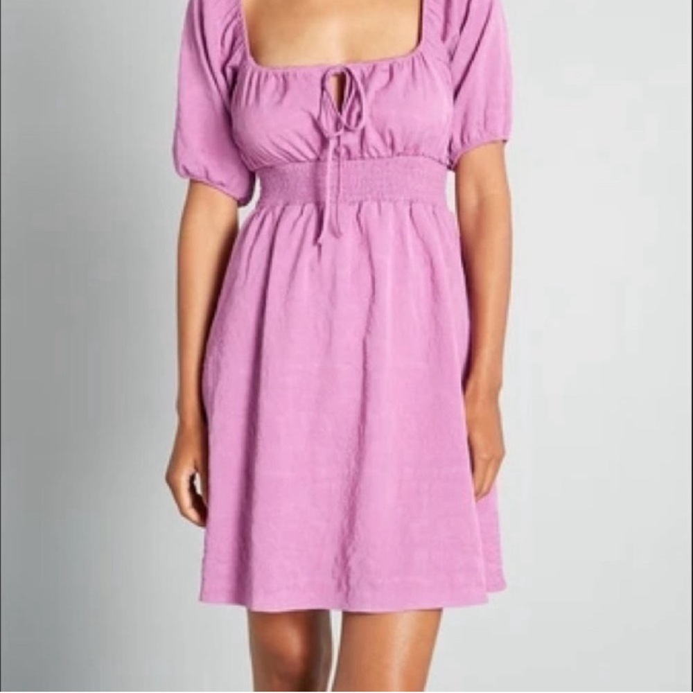 Modcloth Lilac Puff-Sleeve Mini Dress